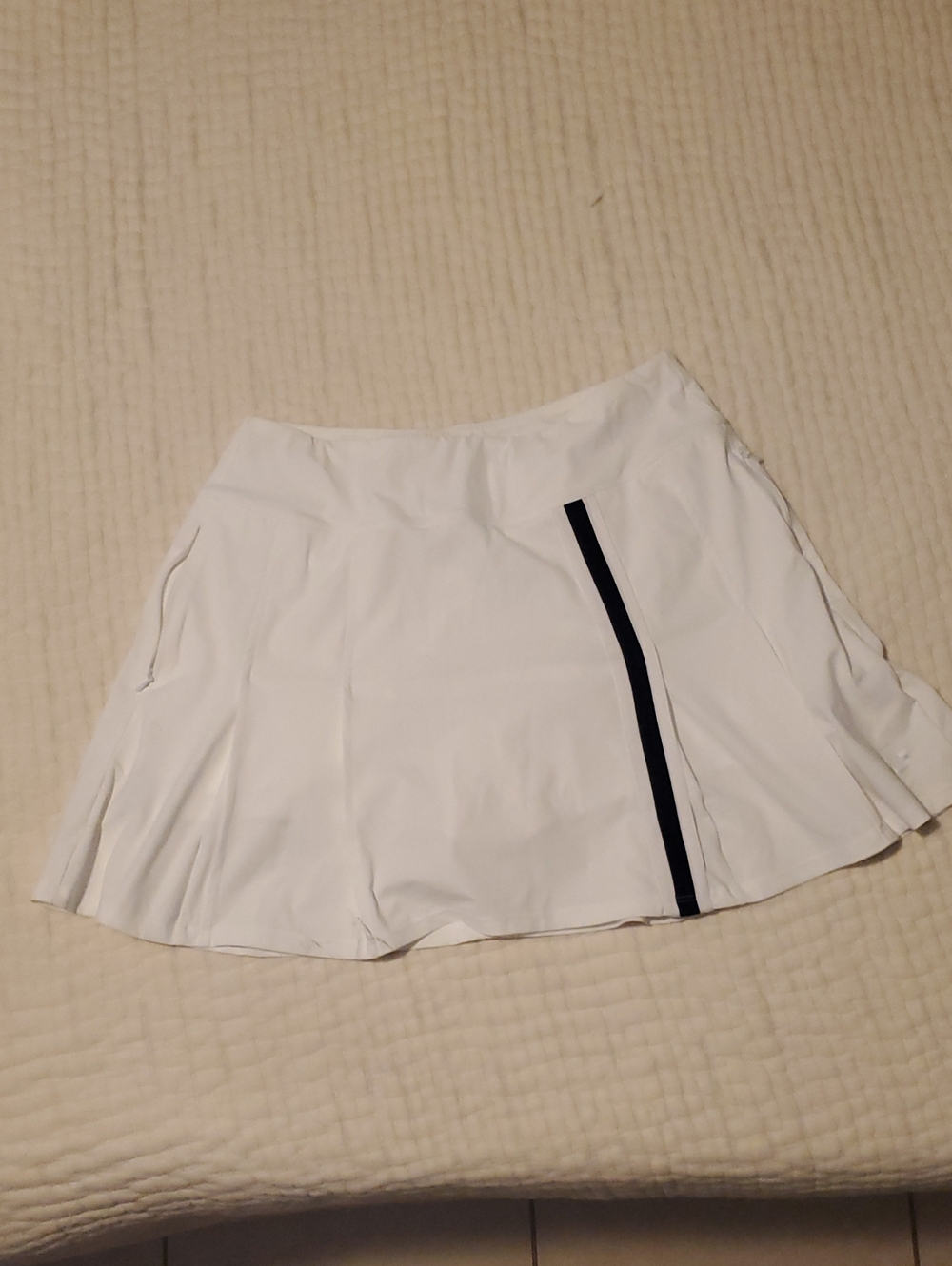 Women's White Skater Skirt with Black Accent Stripe